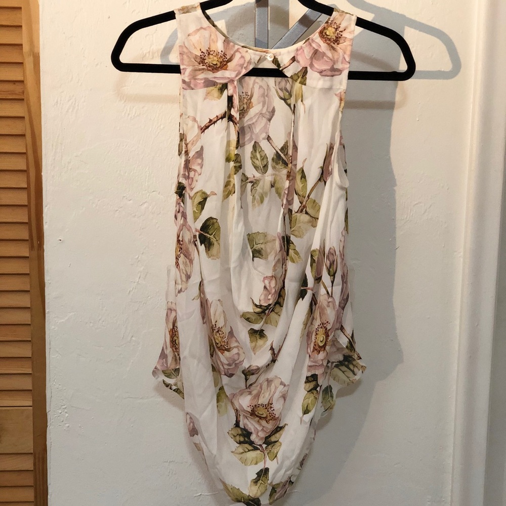 ☀️ HAUTE HIPPIE Silk Draped Floral Tank, XS - Picture 4 of 6